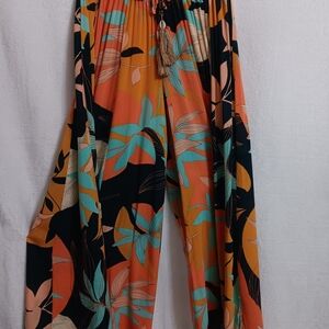 Wide-Leg Floral Jumpsuit in Orange and Teal